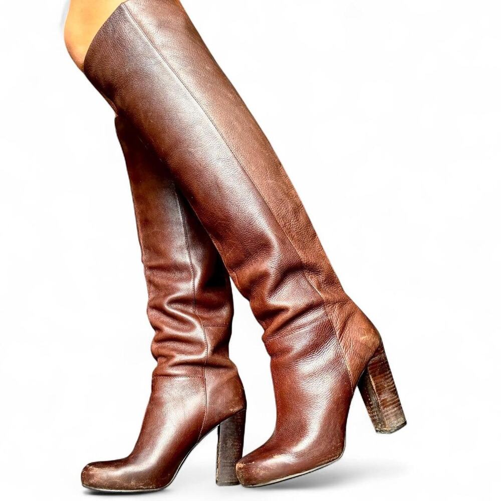 VTG 90s Nine West Oxblood Brown Leather Knee High Platform Equestrian Boots Sz 6
